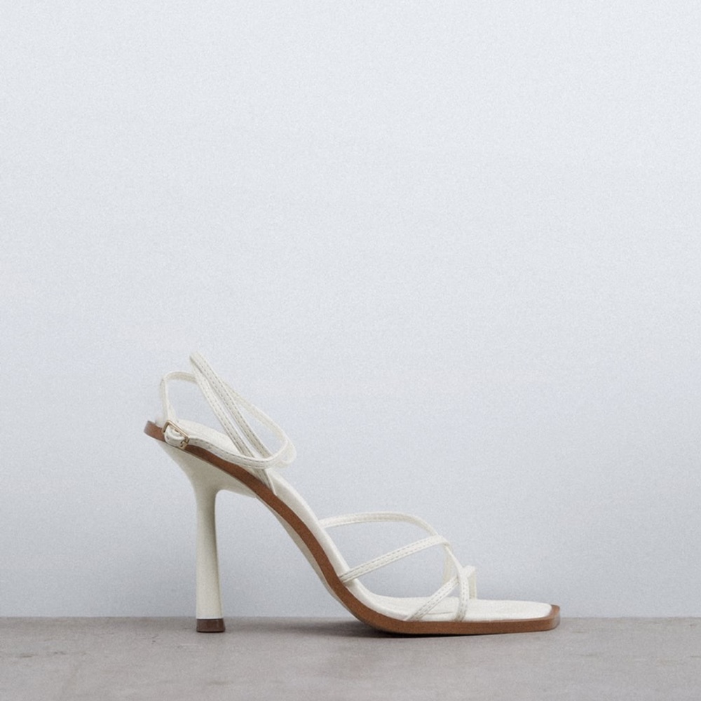 Zara white tie strap heel sandals
